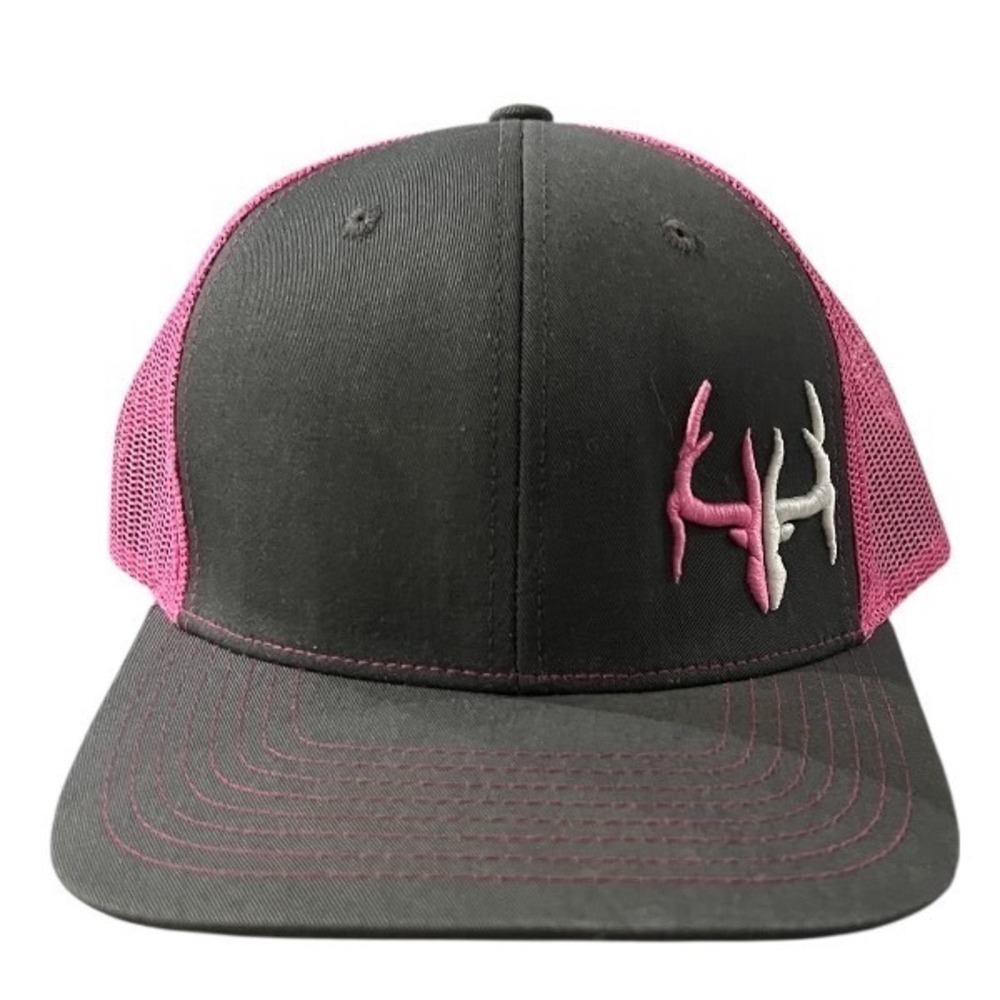 Richardson 112 Women's Trucker Hat Black Pink Antler Logo Mesh -Snapback Cap